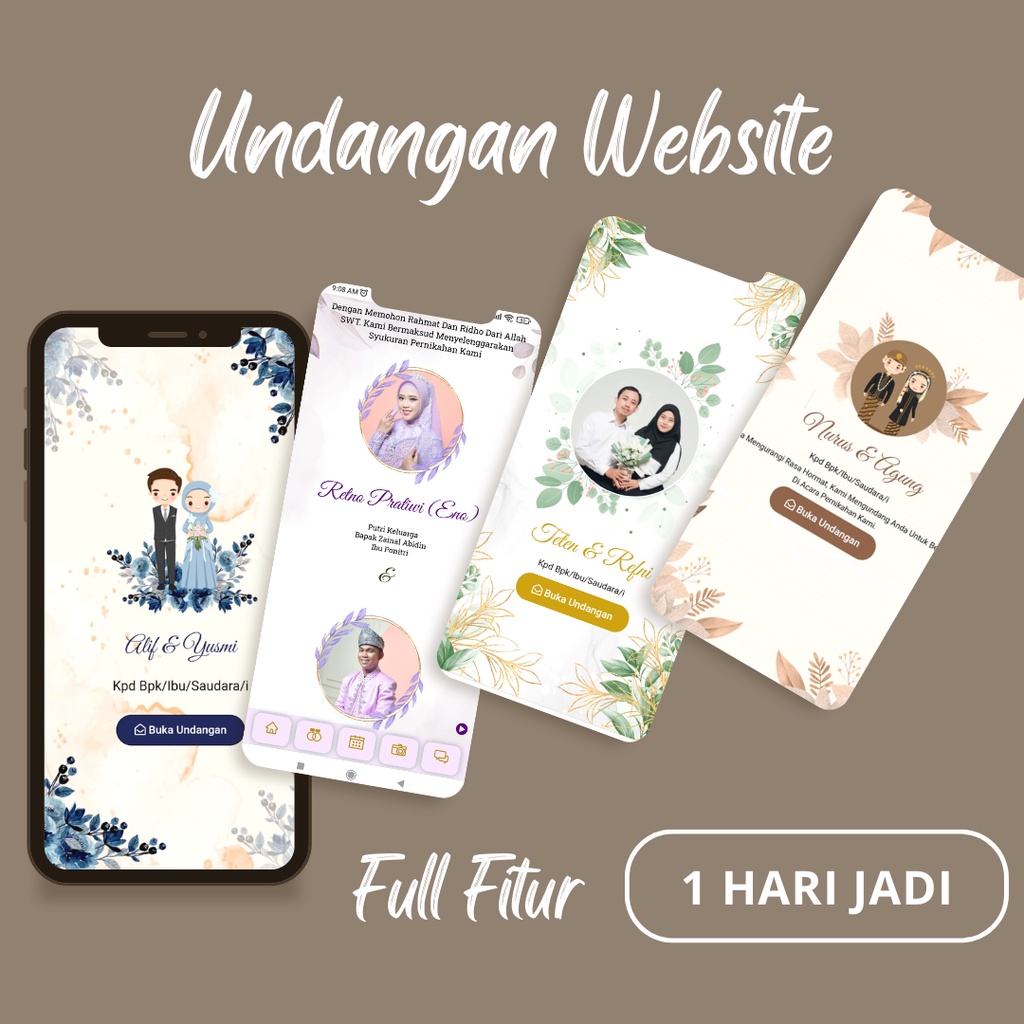 Undangan Digital Pernikahan Undangan Website Tema Floral Dengan Foto Atau Tanpa Foto Kartun Karakter