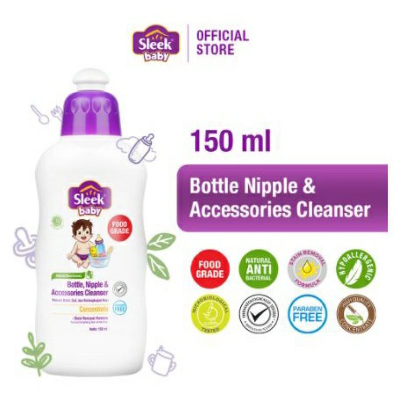 Sleek bottle nipple &amp; accessories cleanser 150 ml bottle / cairan pencuci botol, dot &amp; perlengkapan bayi