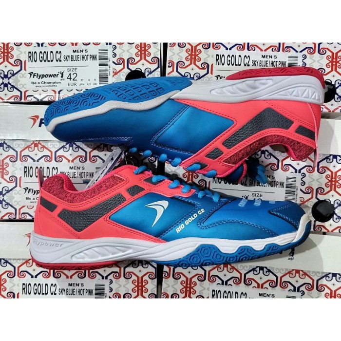 {MentariStore} sepatu badminton Flypower Rio gold c1 - blue/pink 38 Diskon