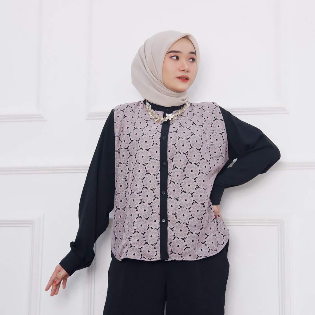 Ayasha Hijab - Alesya Blouse Crincle Baju Brokat Busui Ld 110 Friendly Blouse Brukat Wanita Atasan Kondangan