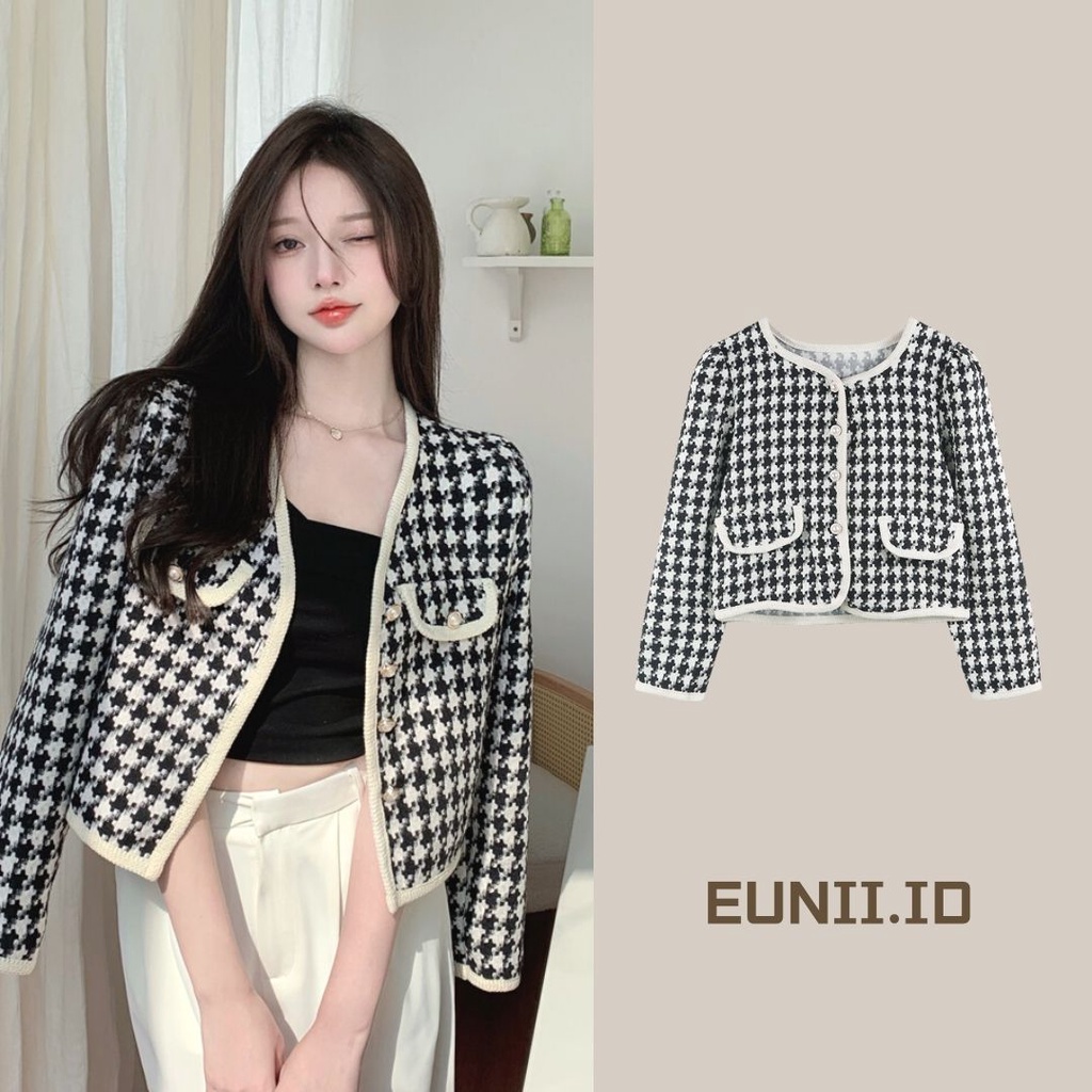 EUNII Jaket Wanita Terbaru Lengan Panjang Retro Jacket Korean Style Baju Wanita