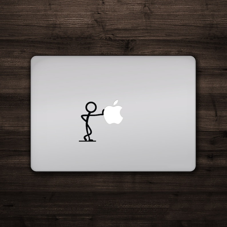 Stiker Stickman Leaning on Apple - Laptop Decal Macbook Sticker