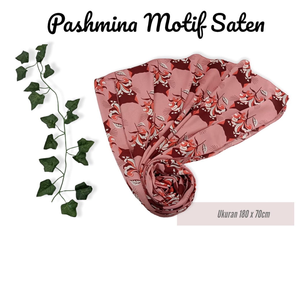 Pashmina Motiif Saten Silk Polyester | Jilbab Selendang Satin Lembut Bermotif