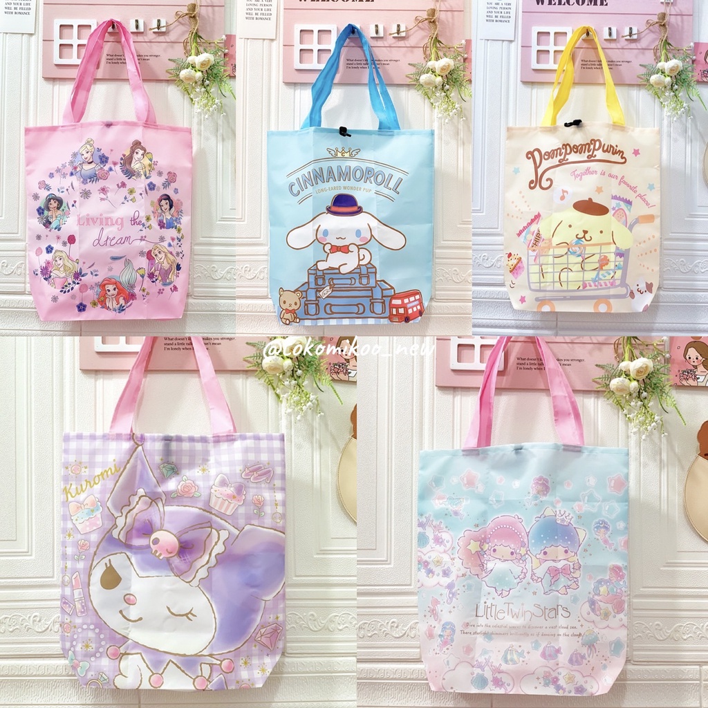 Eco Bag Folding bag Tas Belanja Tas Lipat Princess Cinnamoroll Pompompurin Kuromi Little Twin Star