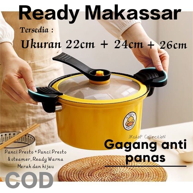 Panci Presto dan Panci Presto Steam TEFLON 22cm, 24cm, 26cm ANTI LENGKET  BAHAN KACA TEBAL