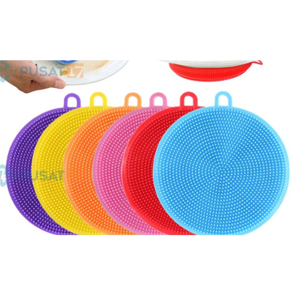 SG SPON SILIKON CUCI PIRING BULAT SERBAGUNA SIKAT PEMBERSIH SPONGE SILICONE BRUSH FOOD GRADE MULTIFUNGSI