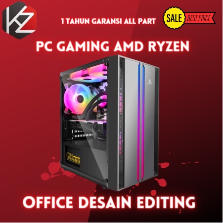 PC Gaming Fullset AMD Ryzen 3 3200G SSD 128GB Lengkap LED 24 inc Keyboard Mouse GAMING