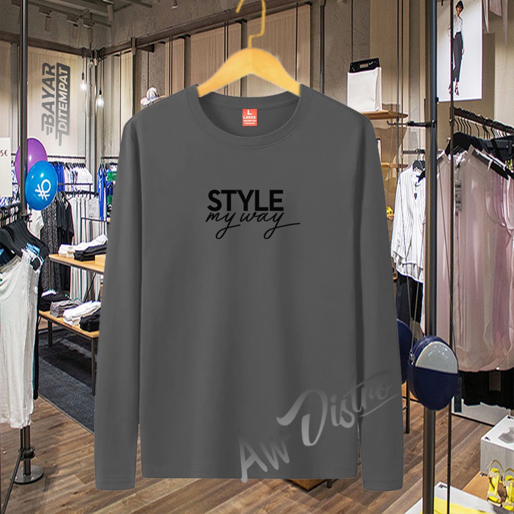 COD Baju Kaos Distro STYLE Text Hitam Premium Quality Lengan Panjang Kaos Tulisan Kaos Kata-Kata Kaos Sablon Big Size