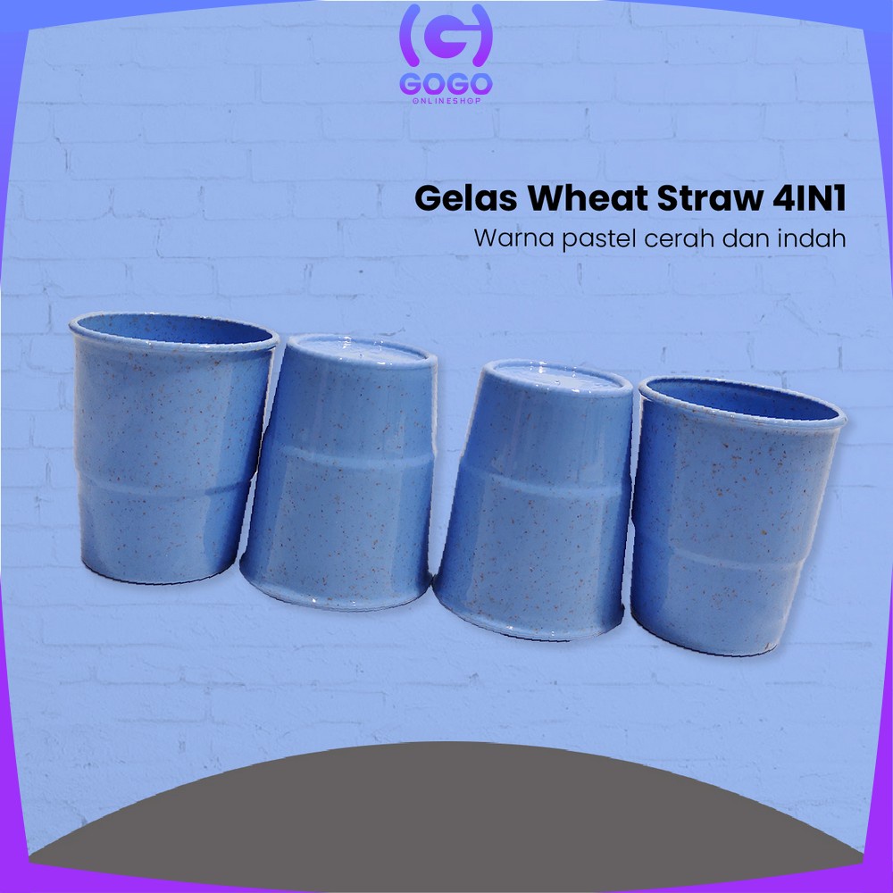 GOGO-C811 Gelas Wheat Straw 4IN1 / Gelas Cangkir Mug Plastik Jerami Gandum / Gelas Tanpa Gagang Serbaguna