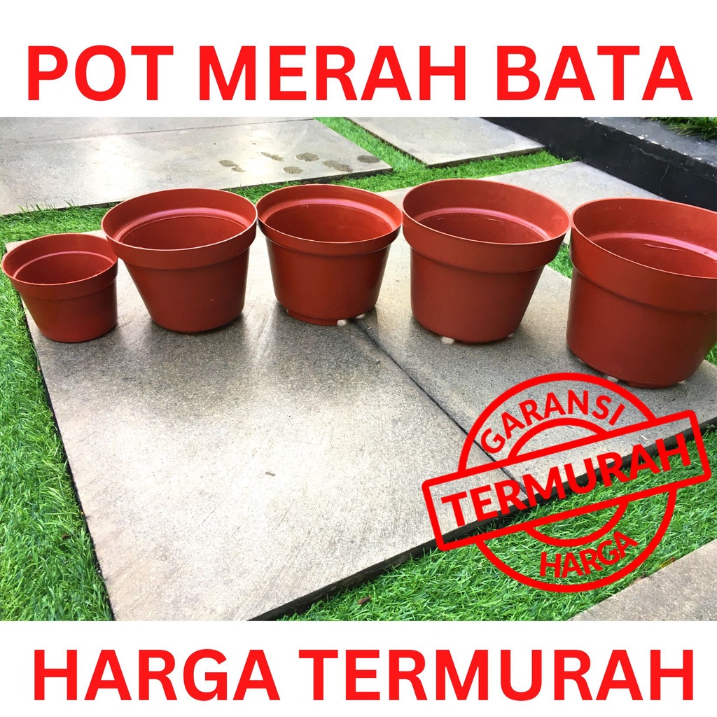 Pot bunga Murah /Pot Tanaman / Pot Plastik Merah Bata uk 10,15,17K,17B &amp; 20 cm