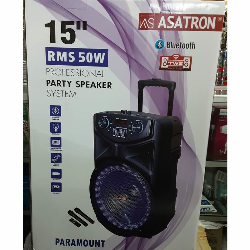ASATRON PARAMOUNT (8881 UKM) 15INCH RMS 50W SPEAKER MEETING PORTABLE BLUETOOTH INCLUDE MIC WIRELESS 2PCS
