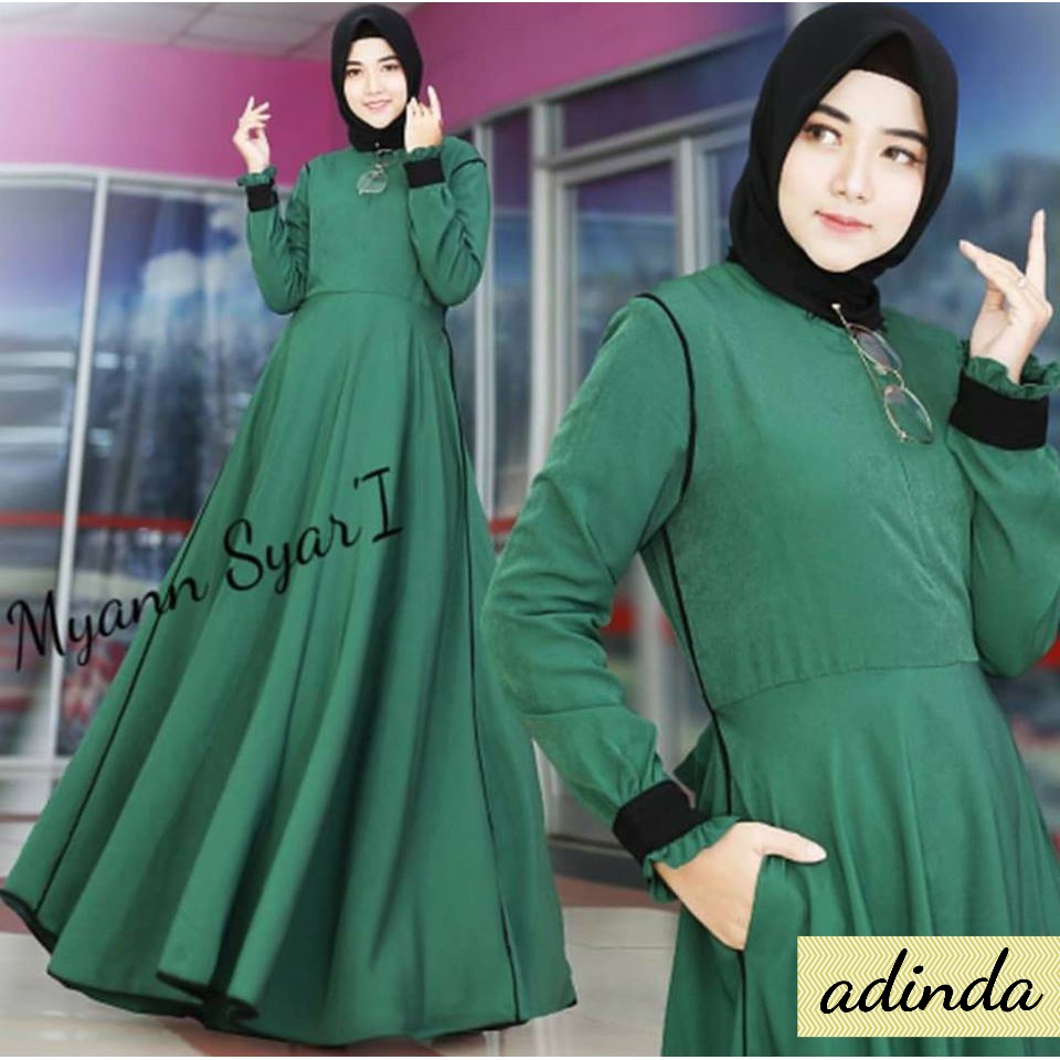 Adinda- Bisa COD Gamis Dress Baju Wanita Busui Sleting Depan Saku Kantong Depan Samping Warna Polos 