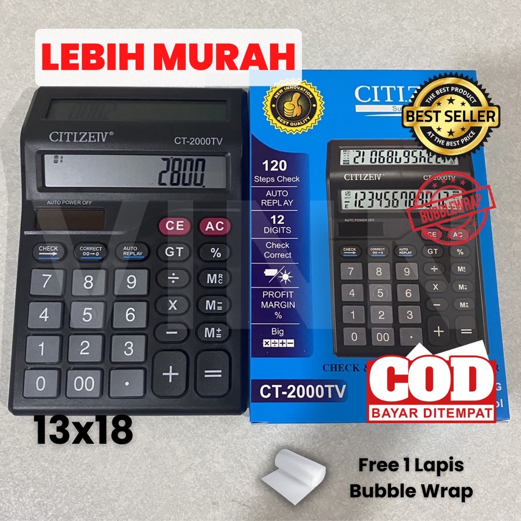 Kalkulator 2 Layar CT-2000TV 12 Digit Murah | CITIZEIV Kalkulator Check Dual 2 Power - Calculator Dagang Besar - Kalkulator Warung