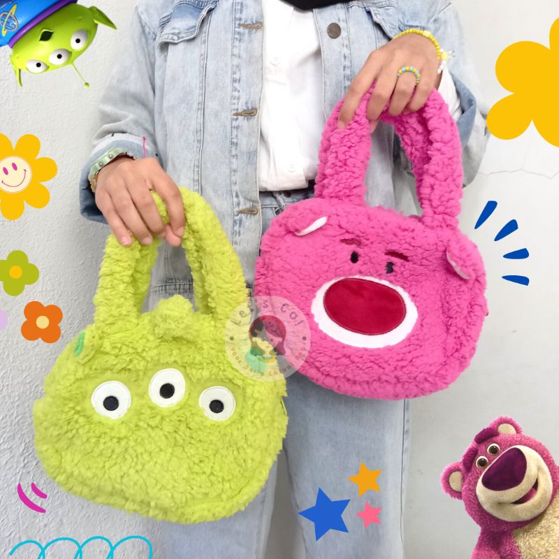 FREE Sticker Tas Toy Story TsumTsum Lotso Aliens Mini Fur Totebag / Tas Jinjing Bulu Let's.Co