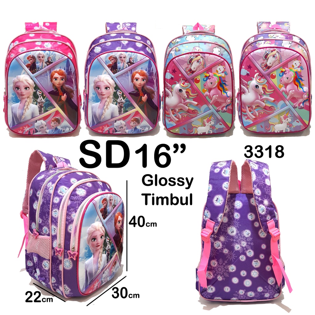 Tas SD Ransel Anak Perempuan Cewe Timbul Import Unicorn Frosen LOL