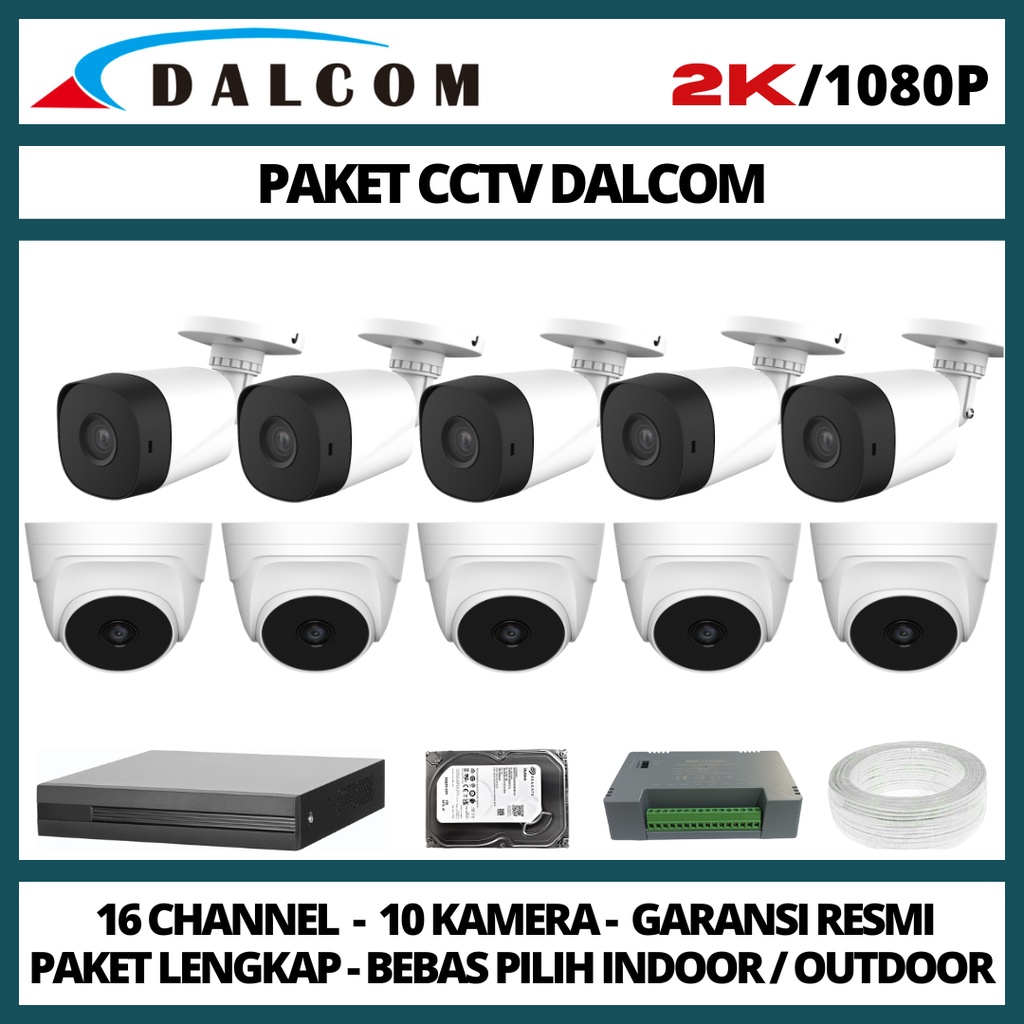 PAKET CCTV DALCOM 16 CHANNEL 10 CAMERA 2K 1080P KAMERA