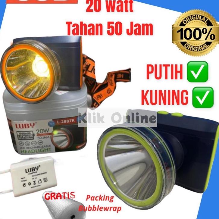 Terlaris Luby Senter Kepala LED Super Terang Lithium L 2887L LAMPU PUTIH dan L 2887K LAMPU KUNING 20