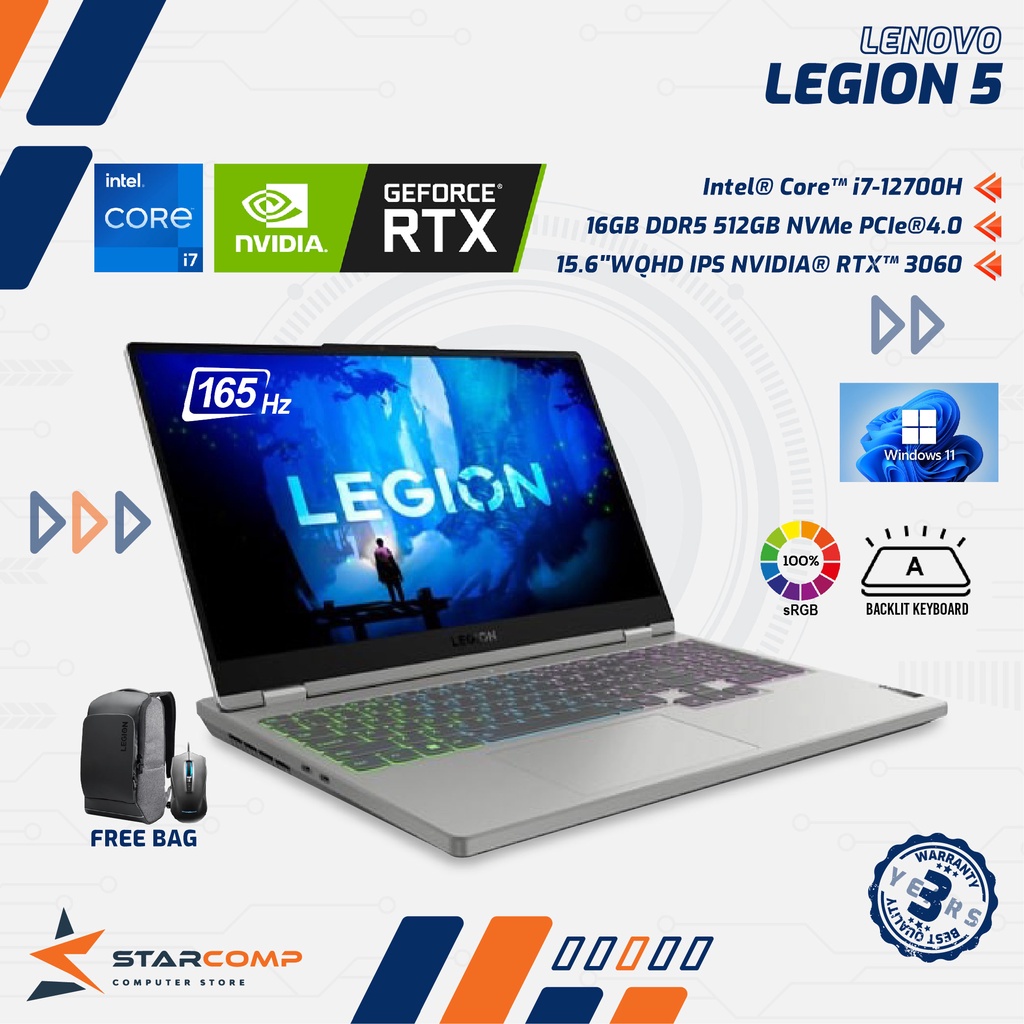 LENOVO Legion 5i i7-12700H 16GB 512GB RTX3060 15.6&quot; WQHD IPS 165Hz sRGB