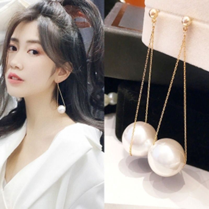 Anting Hijab Rantai Mutiara Juntai Wanita Silver Gold Gaya Korea