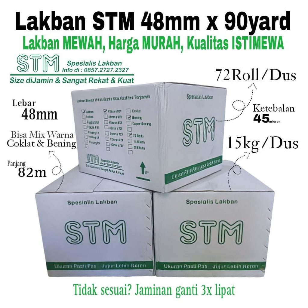 

Lakban OPP STM Bening/Coklat 2Inch 48mmx90yard (82meter) - Per Dus 72 Roll