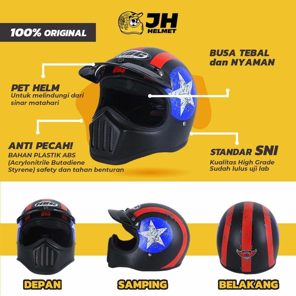 Helm Cakil HBC Cap.Amerika+FREE Goggle PROMO Terbatas !! (Helm HBC Cakil / Helm Retro / Helm Vespa)