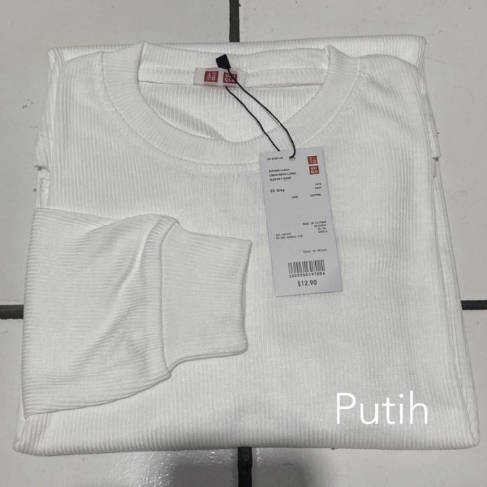 Promo Ramadhan  - ATASAN OVAL WANITA LENGAN PANJANG UNIQLO - KAOS OVAL LENGAN PANJANG - Putih - Sedi