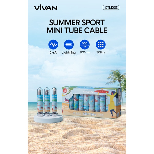 1pcs~KABEL DATA VIVAN CTM100/CTC100/CTL100 2.4A MINI TUBE FOR ANDROID &amp; IPHONE FAST CHARGING PERPCS
