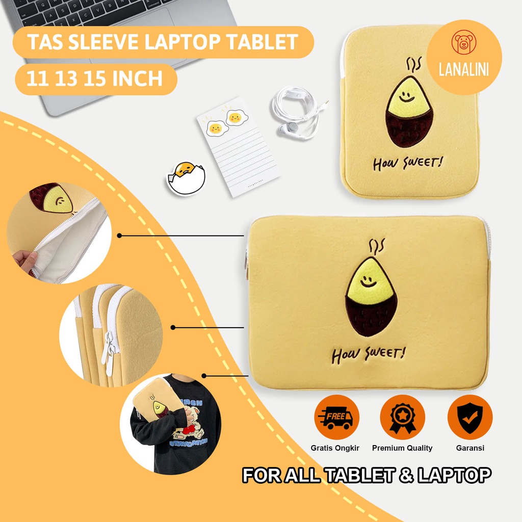 Sleeve Pouch Sarung Tas Bag Case Ipad Tab Tablet Macbook Air Pro Laptop Asus Acer Lenovo HP Huawei 11 12 13 14 15 inch Motif Gambar Seed Warna Khaki Lucu Cute Murah Korean Model