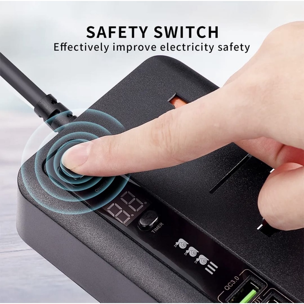 3 soket power 5 Usb Fast Charging Lcd Timer BKL 04 2500watt