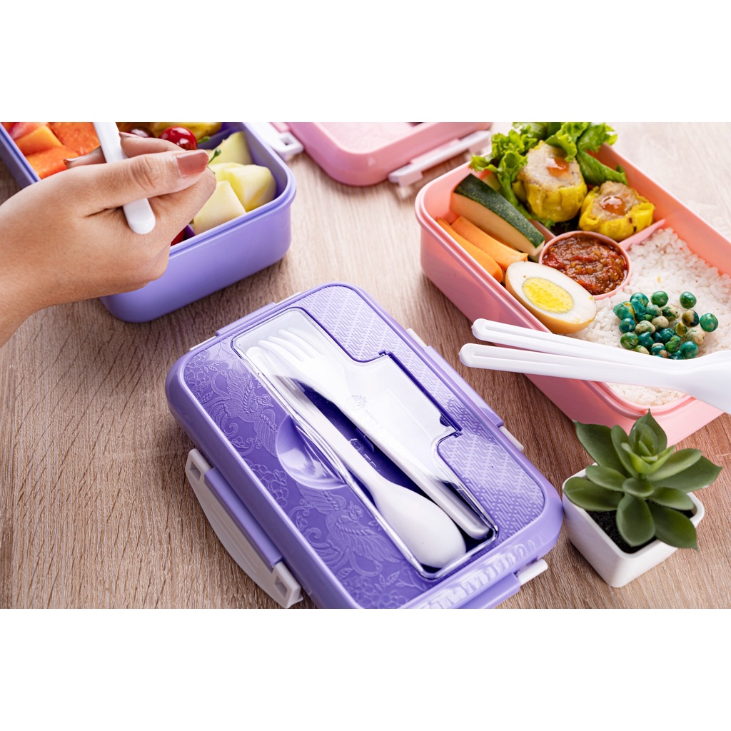 Lunch box kids FREE Sendok Garpu Tempat Makan 1000ml 4 In 1 Kotak Bekal Tempat Makan Lunch Box Set holder hp