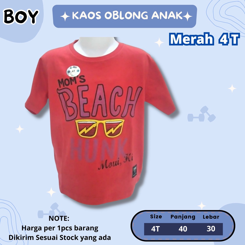 KAOS OBLONG Pendek Anak Cowok size 1 - 10 tahun adem pendek anak laki - laki boy katun motif lucu branded