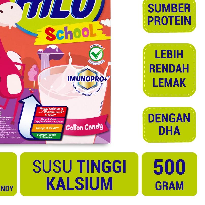 

➴ HiLo School Cotton Candy 500g - Susu Tinggi Kalsium Lebih Rendah Lemak ➸