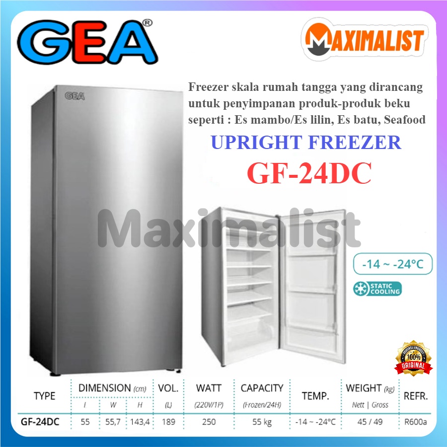 GEA GF-24DC UPRIGHT FREEZER GEA / Kulkas es Batu / Freezer Berdiri / Freezer Pembuat Es Batu / Kulka