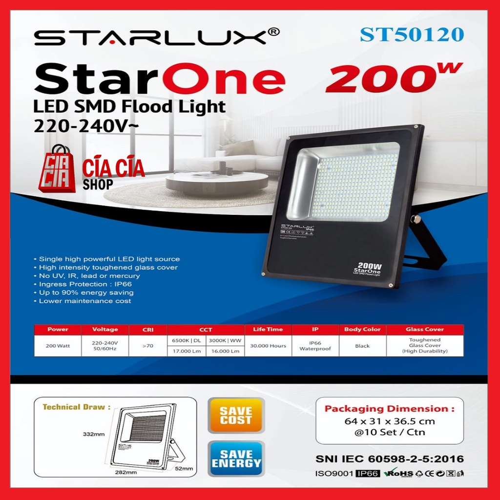 STARLUX STARONE Lampu Tembak 200 WATT Lampu Sorot LED 200W LED Flood Light 200 W