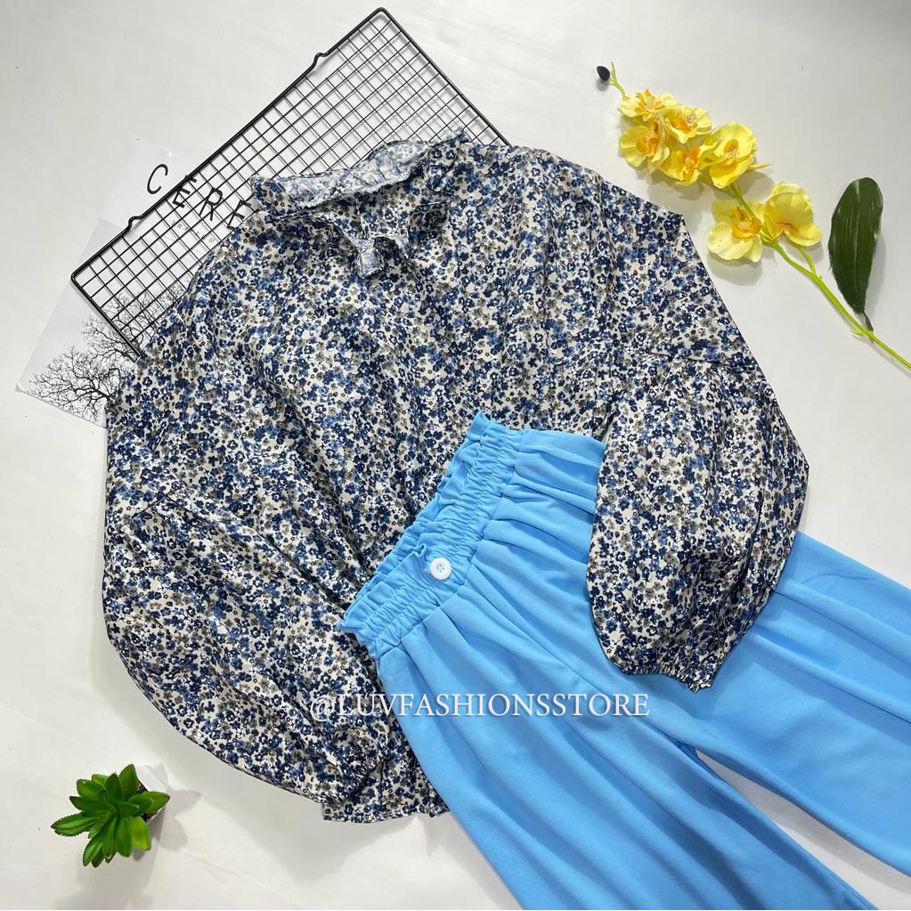 IL - SETELAN BLOUSE MOTIF FLORAL TERBARU / SET KULOT KANCING CREPE ATASAN BLOUSE WANITA