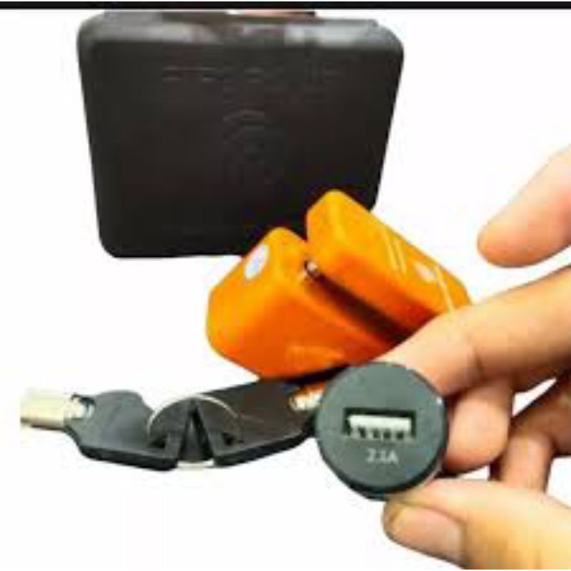 Kunci Gembok Cakram (Dislock) & USB Charger Motor (Original FIF Froup - Member Of Astra)