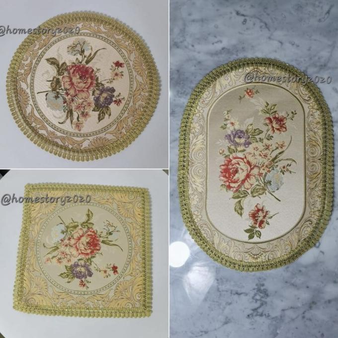 taplak meja belgi kecil bulat kotak mewah premium ukuran 30x30