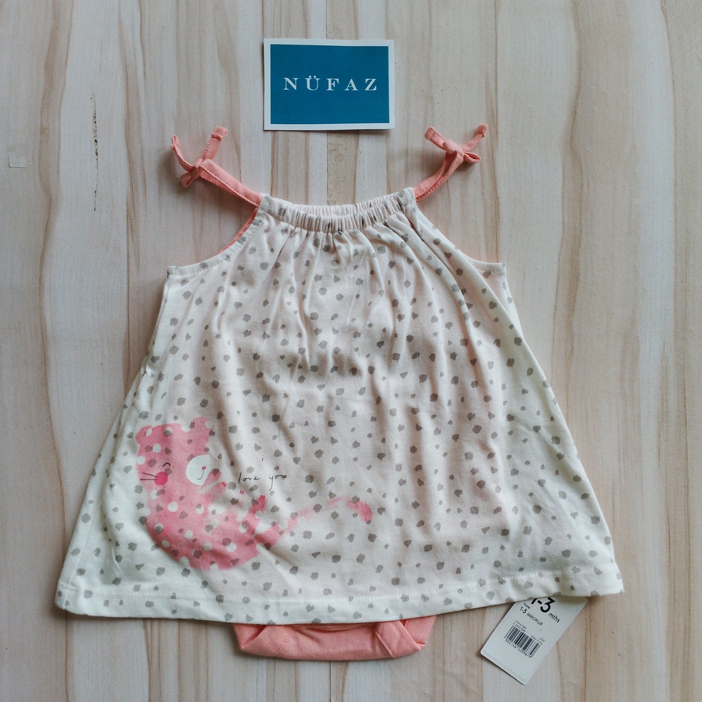 Mothercare Sale Dress bayi motif kucing polkadot putih
