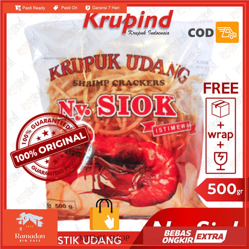 

Krupuk / Kerupuk Udang Stik - 500gr Ny Siok / Ny.Siok / Nyonya Siok