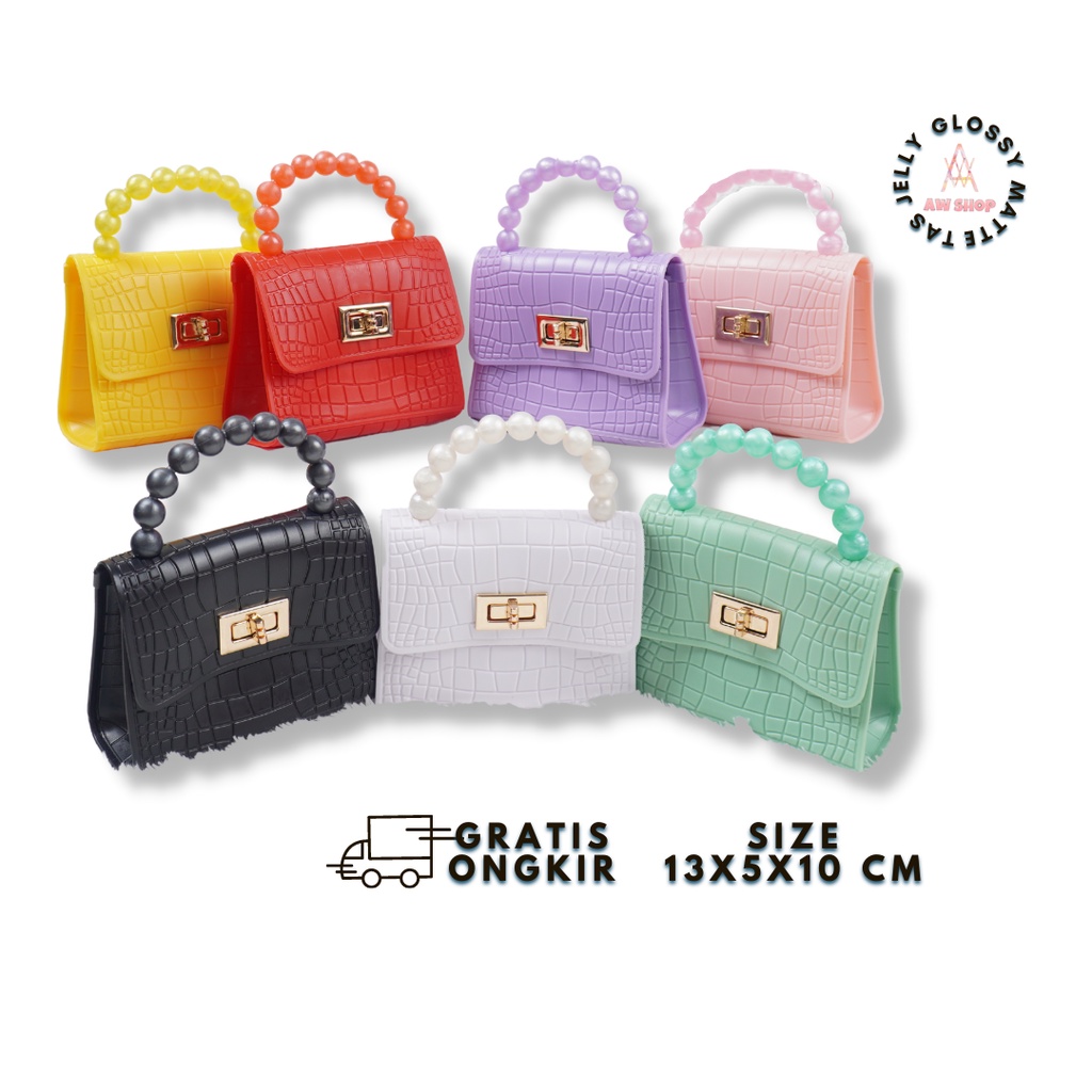 Tas Jelly Mini Croco Pearl Warna | Tas Jelly Mini Rubber Mutiara Warna