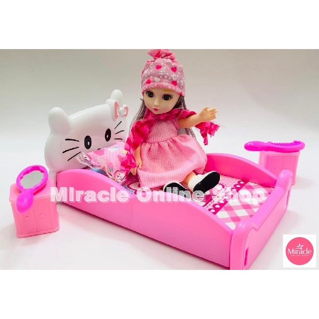 Mainan Boneka Berby + Kasur Mainan Boneka Berbi Ranjang Tempat Tidur