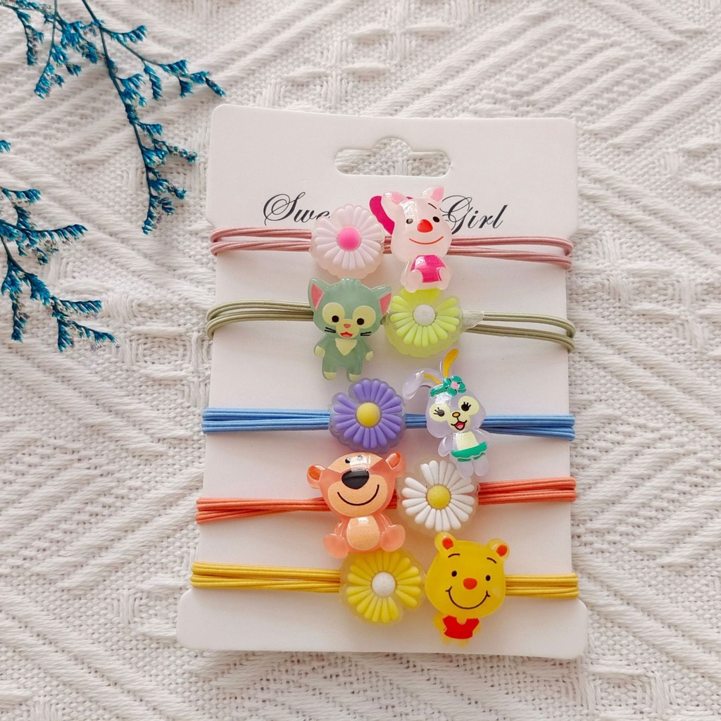 MMM Ikat Rambut Korea 1PCS Bunga Daisy Motif Karakter Hewan glow in the dark Karet Rambut Korea Ikat Kuncir Cantik