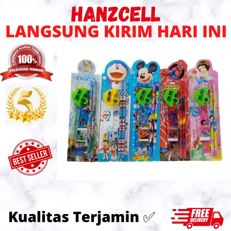 

Alat Tulis Karakter Set 5In1 / Paket Lengkap Pensil Penghapus Rautan Penggaris Bergambar Kartun / Mini Stationery Set Character ATK Peralatan Menulis Anak Sekolah 5 In 1 Souvenir Hadiah kado Motif Lucu Unik Disney Doraemon Frozen Spiderman Mickey Princess