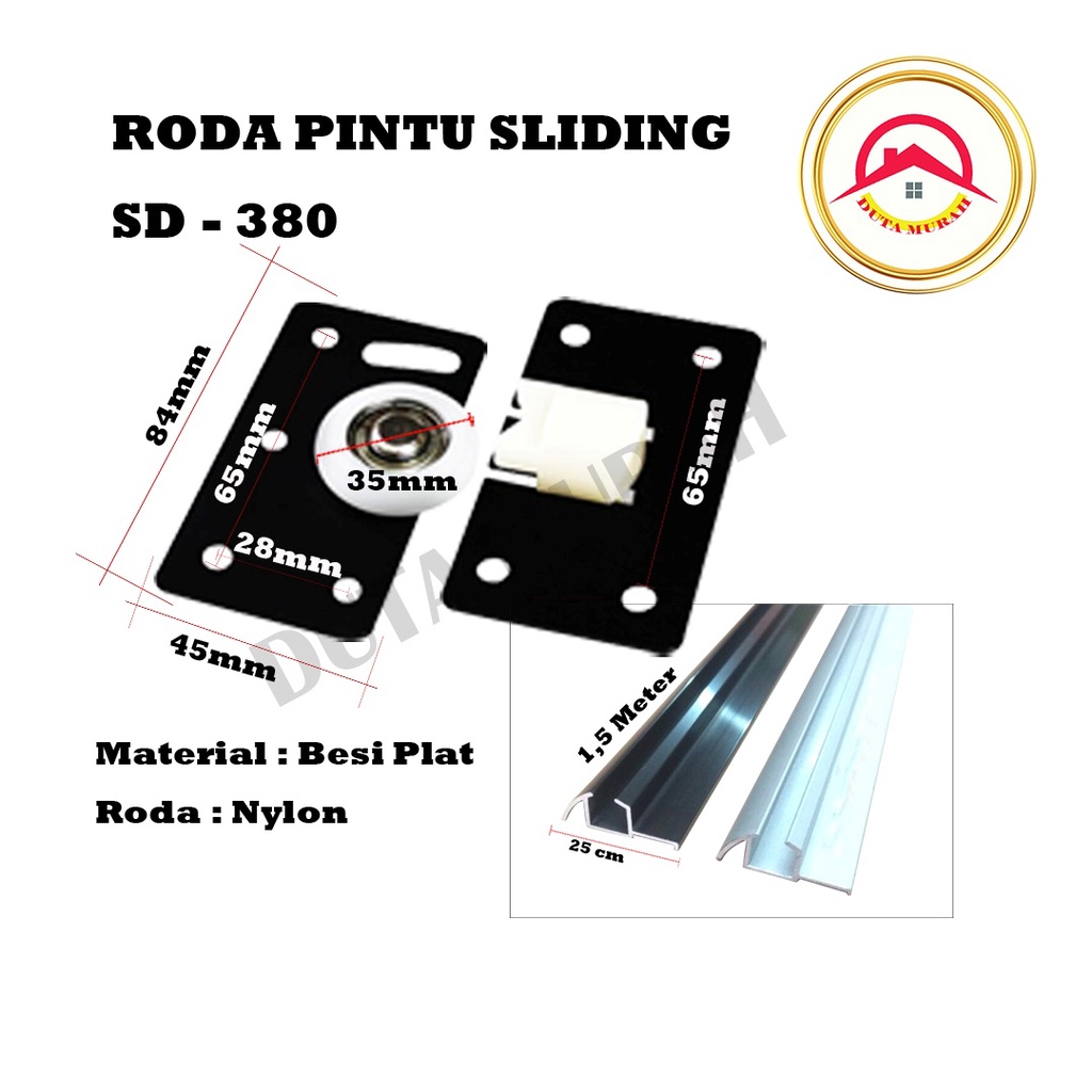 Roda Lemari Geser SD 380 + Rel Timbul SD 380 Pintu Lemari Geser Sliding