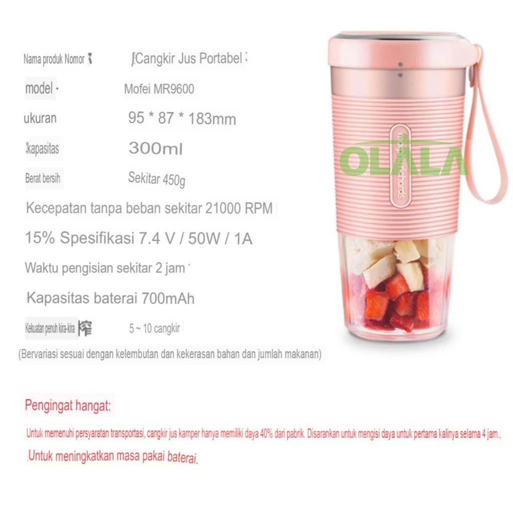 BLENDER GELAS JUICER PORTABLE 4 MATA P1SAU 300ML LOW WATT 40W SERBAGUNA OLL-XH03