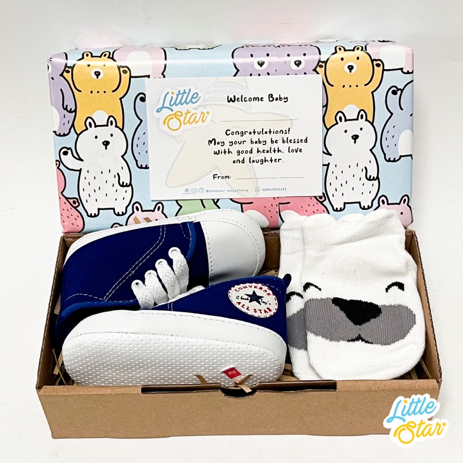2in1 Gift Set Baby Hampers Sepatu Kaos Kaki Bayi Karet Prewalker CNVRS