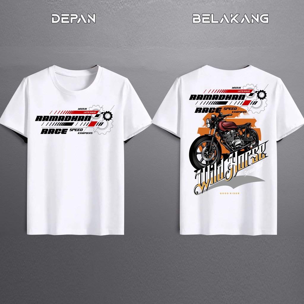 Kaos Baju Tshirt Ramadhan RaceLebaran Motor horse Pria Baju Distro Basic Lengan Pendek depan belakang