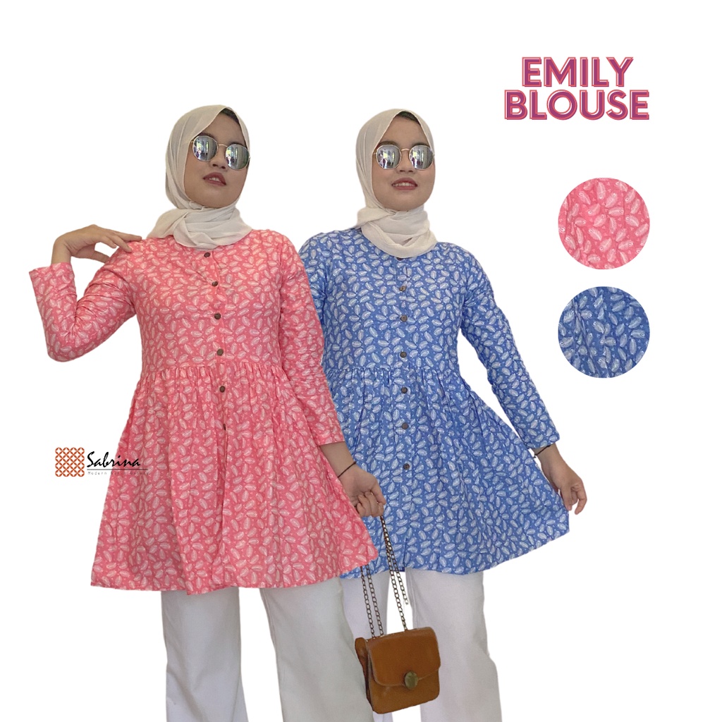 Emily Series Blouse Atasan Batik Wanita Cantik Modern Kekinian Katun Pastel Murah Babydoll Loose