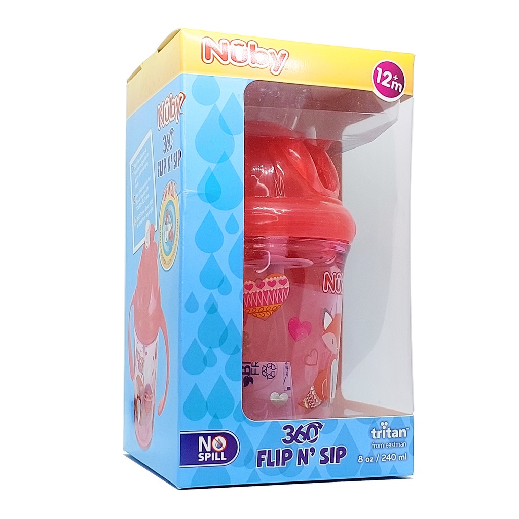 Nuby Straw Cup 240ml Tritan 360 Flip Sip Decorated Botol Minum Sedotan Anak Bayi