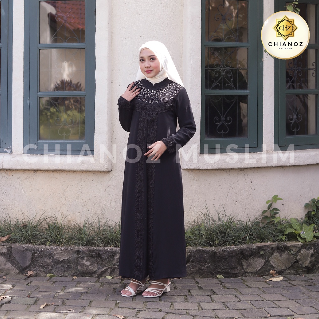 CHIANOZ Gamis Hitam Mewah Cinta Dress Brukat Renda Baju Lebaran Umroh Haji Manasik Pesta Akad 507 877